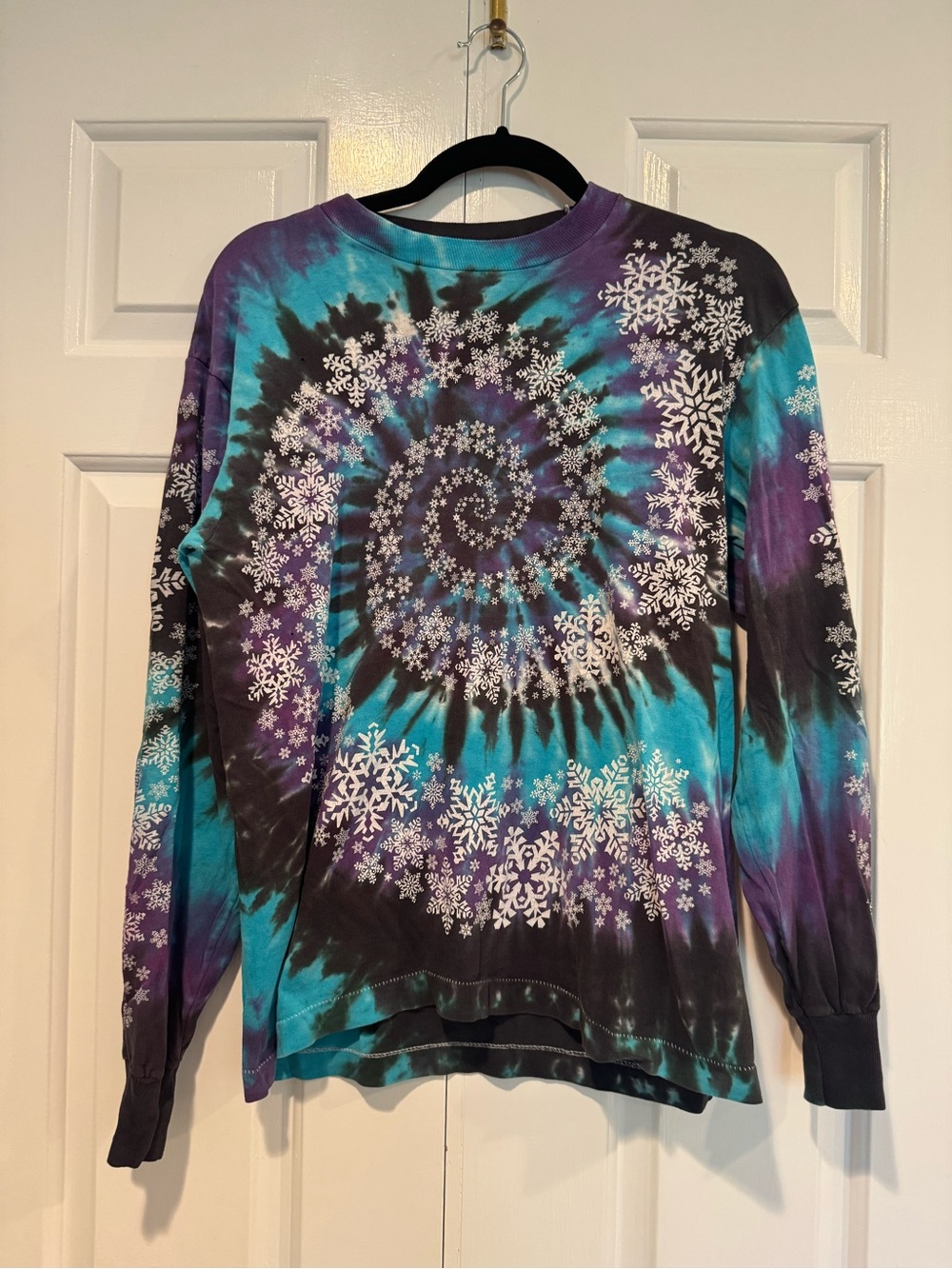 1990’s Tie-Dye Spiral Snowflake Long Sleeve Shirt - Blue & Purple
